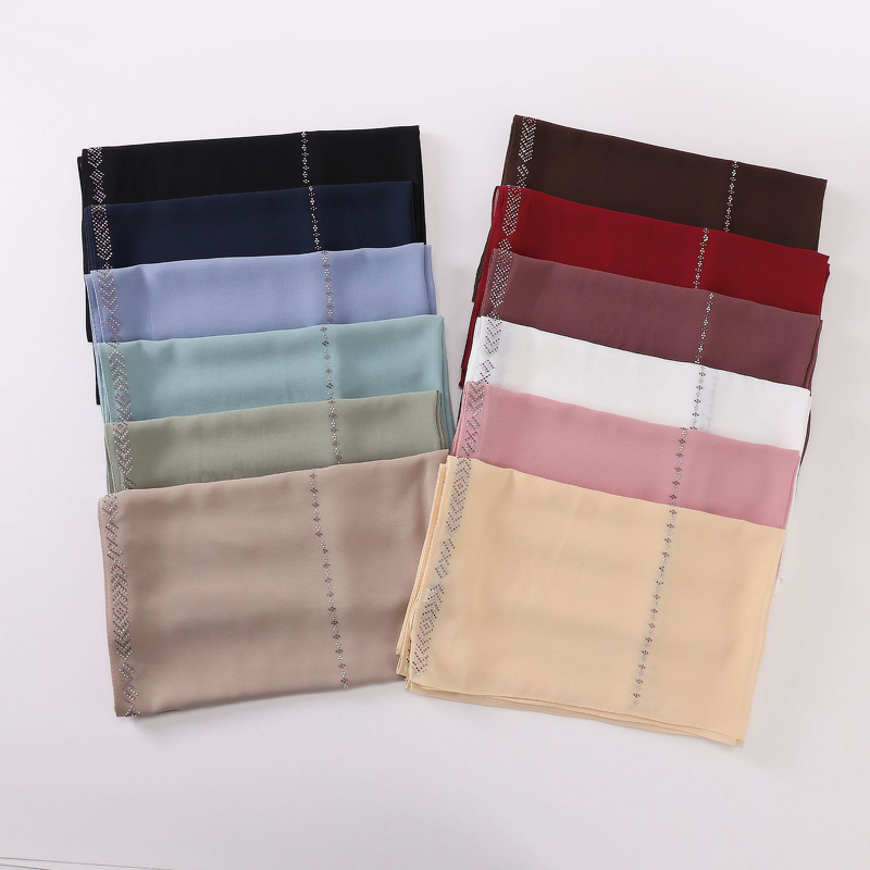 Pearl Chiffon Scarf Manufacturer - Cross-border Live Streaming New Style Four Seasons Long Hot Fix Rhinestone Hui Ethnic Shawl Middle