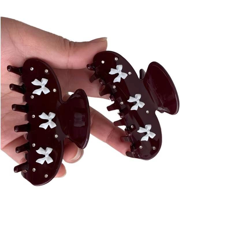 Hair Claw Clips Manufacturer - White Bow Elegant Cellulose Acetate Dark Red for Girls Women