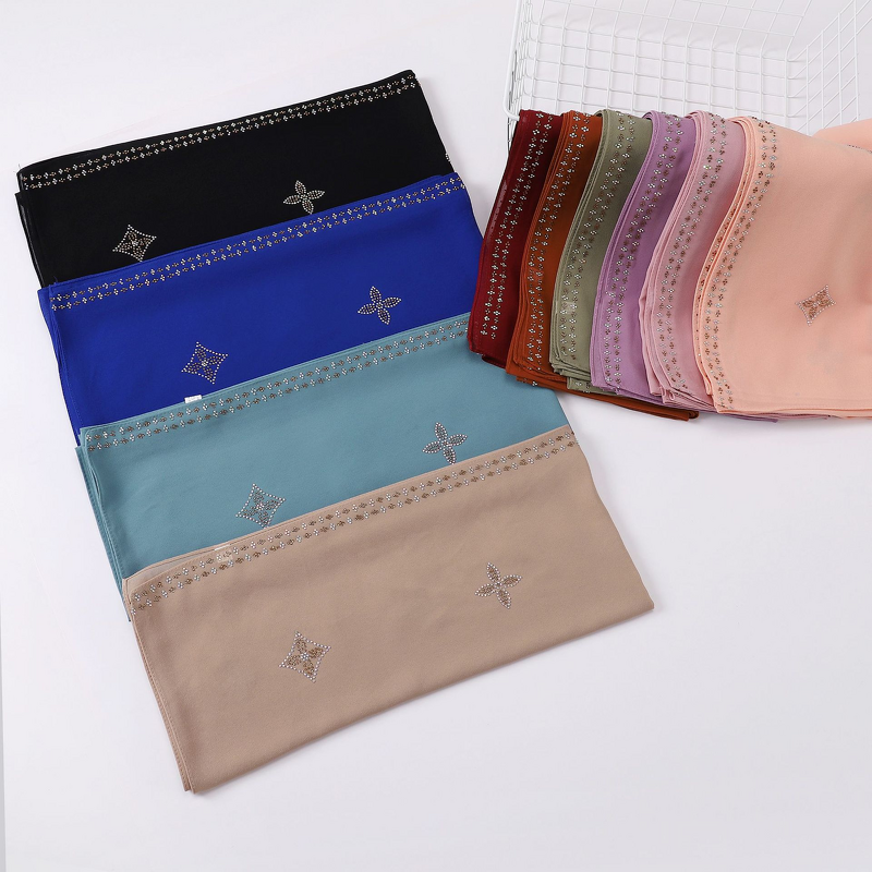 Pearl Chiffon Scarf Manufacturer - Cross-Border Live New Long Boutique Hot Drilled Hui Middle East African Headscarf Hijab Muslim All Seasons