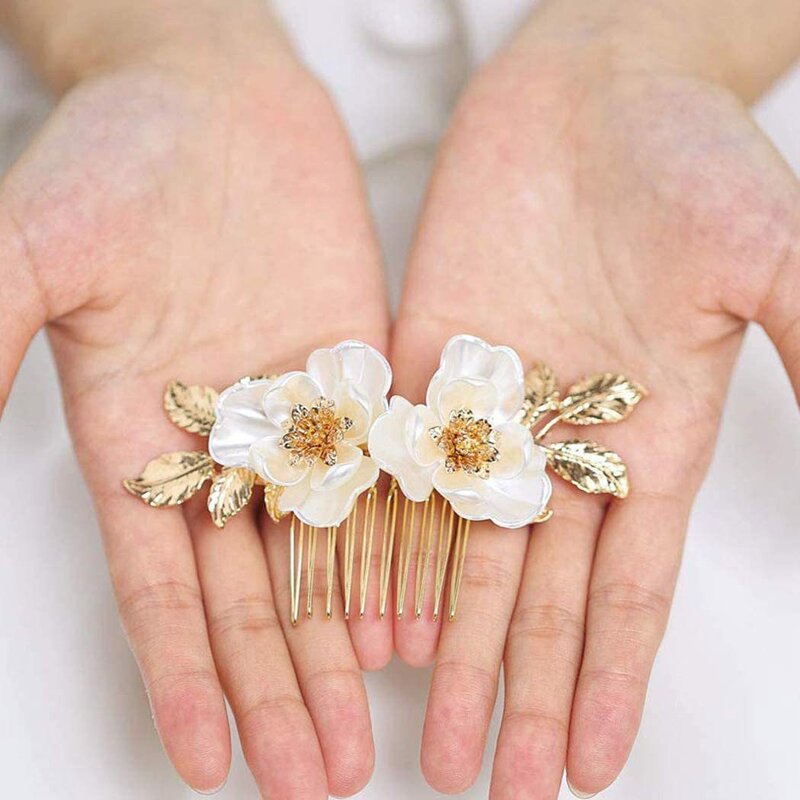 Hair Comb Manufacturer - 2025 Cross Border New Alloy Gold Flower Heart Wedding Dress Clip for Women