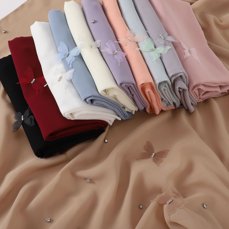 Pearl Chiffon Scarf Manufacturer - Men's Live Streaming Cross-border Diamond-studded Butterfly Nail-studded Long Hui Ethnic Middle East