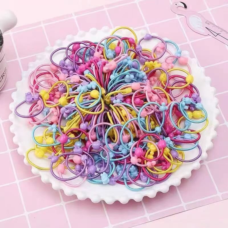 Elastic Hair Ties Manufacturer - Hot Sale 50pcs Bag Baby Girls Colorful Cartoon Shape Kids Ponytail Holder
