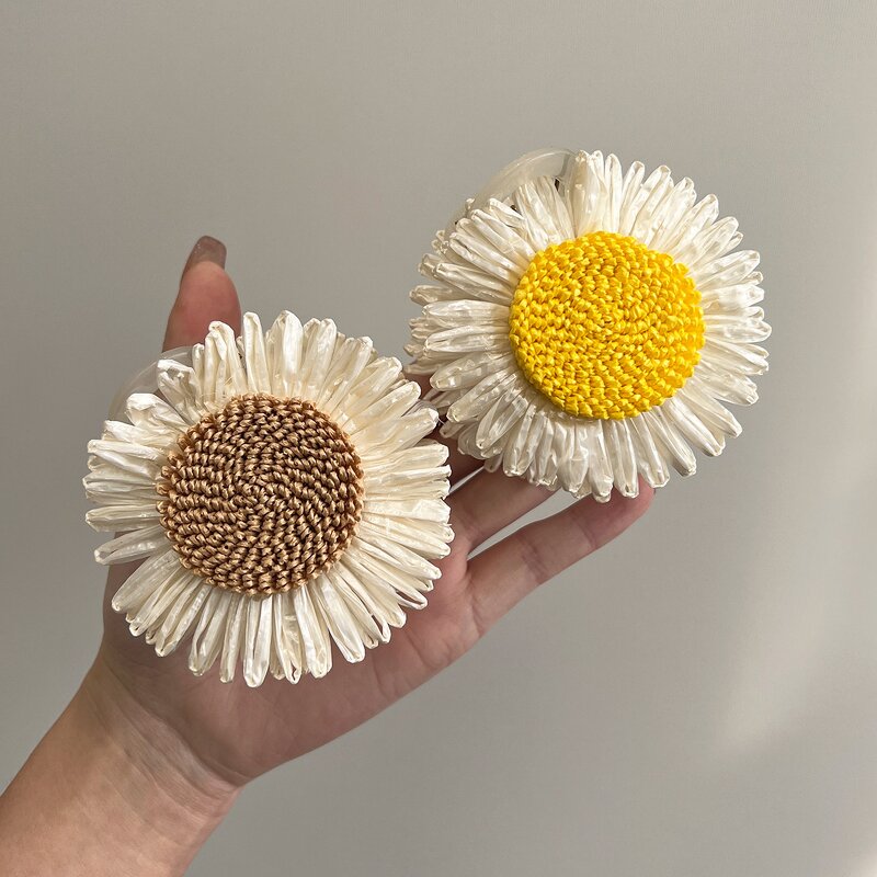 Sunflower Headband Manufacturer - Pastoral Style Flower Handmade Braided Solid Color Wide Hair Ribbons