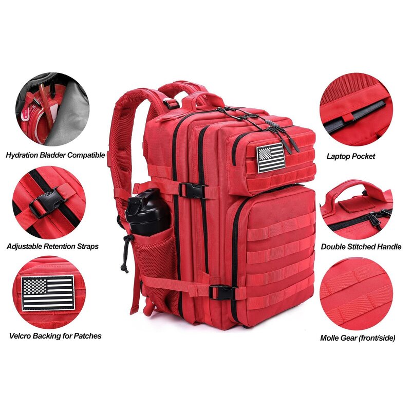 Men's Tactical Backpack Manufacturer - Customized Red 45L Lunch Bag with Cup Holder Waterproof Molle Gym Cooler