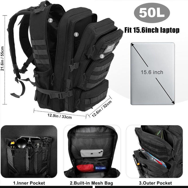 Heavy Duty Tactical Backpack Manufacturer - Molle Hiking Rucksack Bug Out Bag Water Resistant Large Day for Men