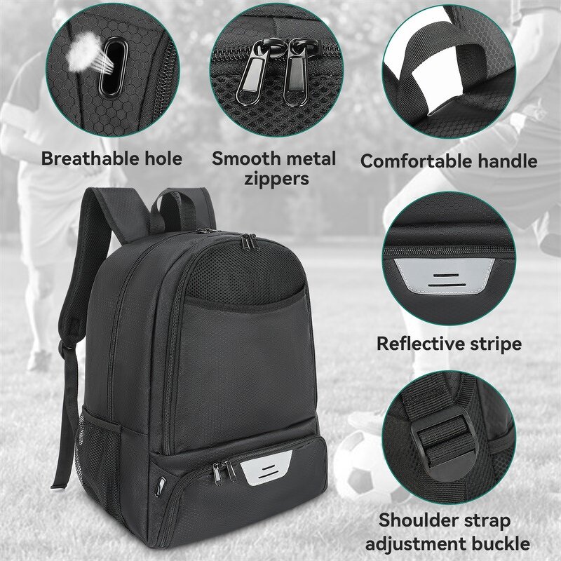 Volleyball Football Backpack Manufacturer - Custom with Ball & Shoe Compartment Mesh Black Basketball Soccer Sports