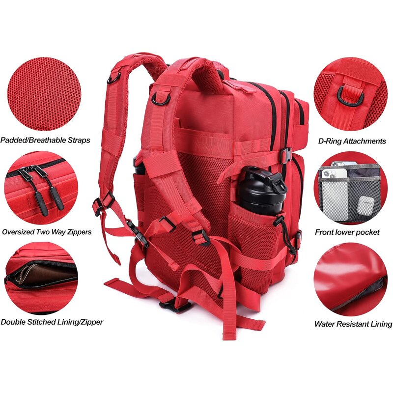 Men's Tactical Backpack Manufacturer - Customized Red 45L Lunch Bag with Cup Holder Waterproof Molle Gym Cooler