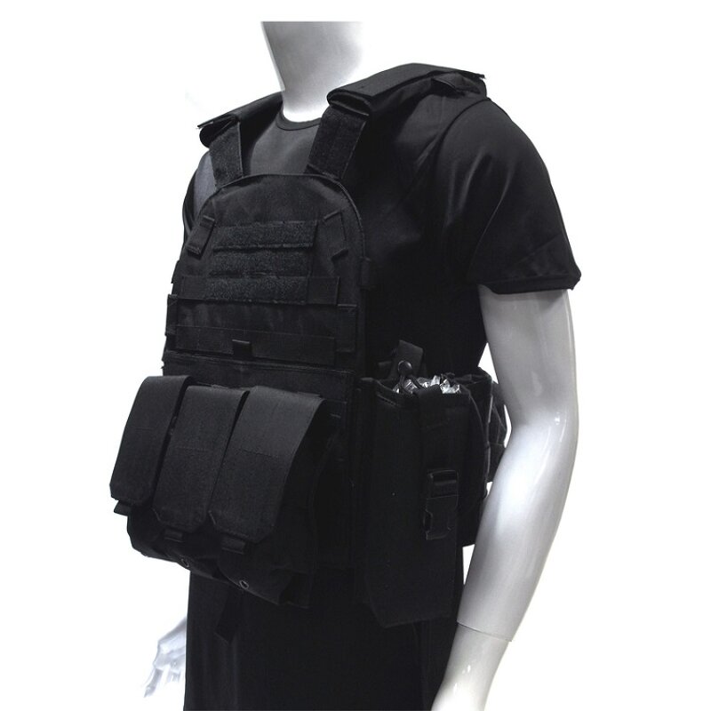 Custom Tactical Security Vest Manufacturer - Black With Molle System Equipment Plate Carrier