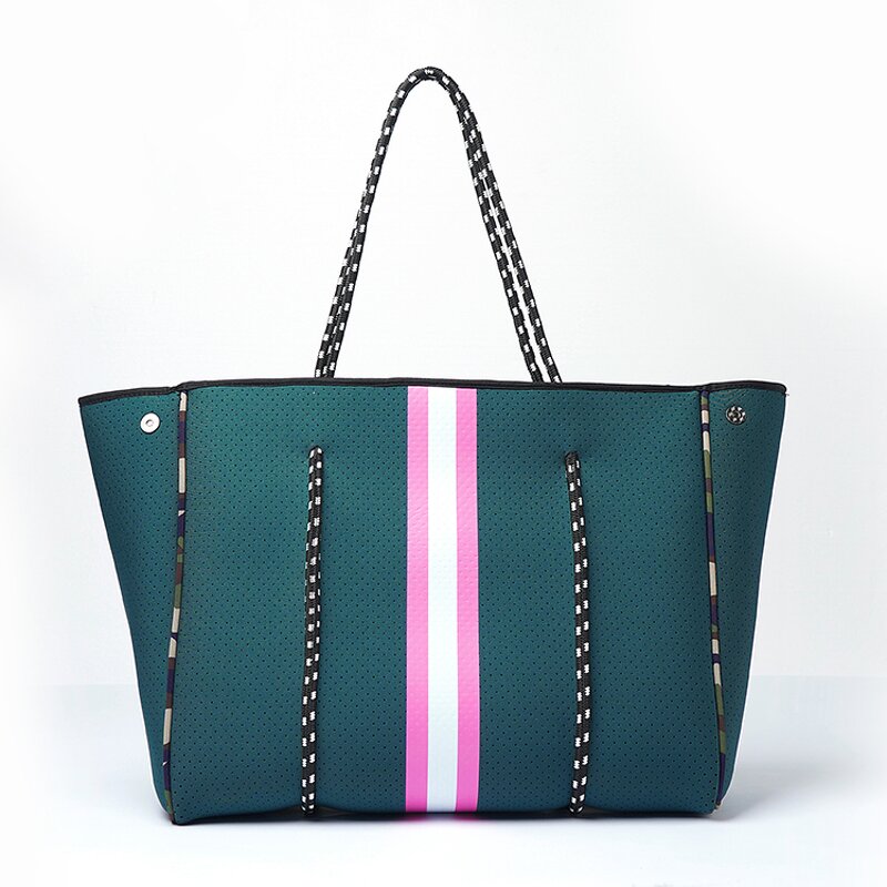 Checkered Neoprene Tote Bag Manufacturer - Design Punched Holes Hand With Top Zipper