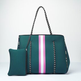 Checkered Neoprene Tote Bag Manufacturer - Design Punched Holes Hand With Top Zipper