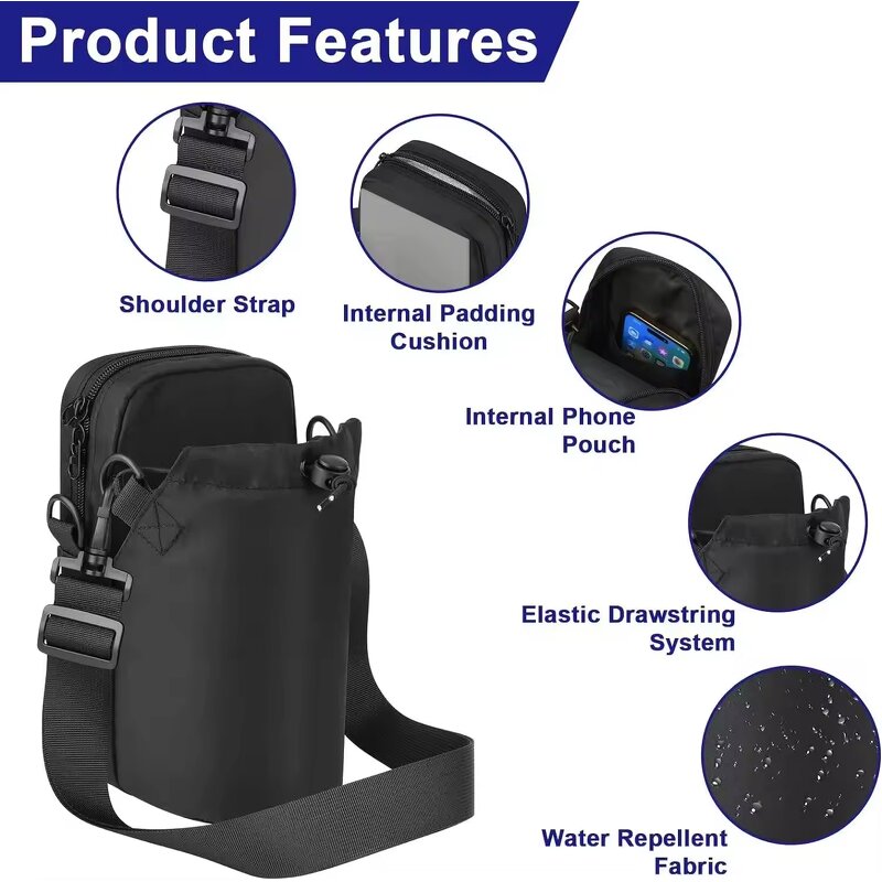 Magnetic Cross Body Gym Bag Manufacturer - 900D Oxford Waterproof Small Black Phone Fitness Bottle Holder