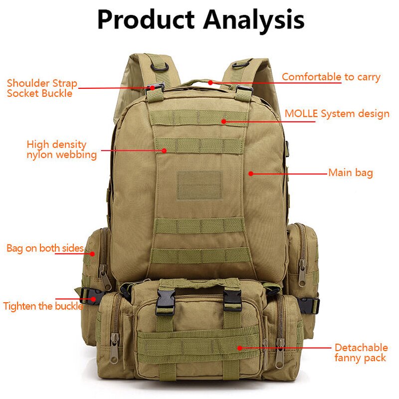 Tactical Backpack Manufacturer - Multi-function 3D Hiking Urban Molle System Coyote Patches Grey 40l-80l 900d