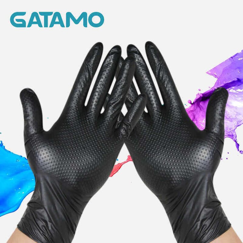 Disposable Nitrile Gloves Manufacturer - Diamond Grip Black Wholesale Thick Industrial Mixed Chemical Resistant Blended