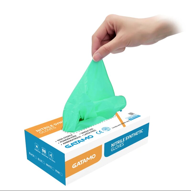 Disposable Nitrile Gloves Manufacturer - Synthetic Food Grade Green Protective Powder Free Box