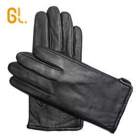 Leather Mittens Manufacturer - Men Genuine Black Motorcycle Sheepskin Winter Warm Lambskin