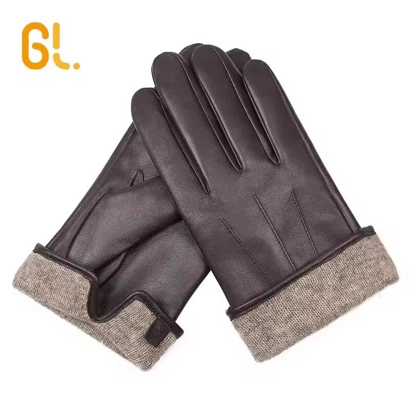 Leather Gloves Manufacturer - Bulk Wholesale Men's Genuine Sheepskin Winter Driving Dress in Black Brown