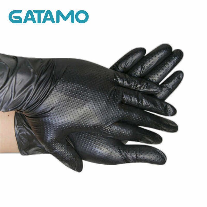Disposable Nitrile Gloves Manufacturer - Diamond Grip Industrial Black for Garage Duty Car Repair Mechanical