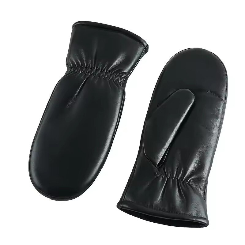 Leather Mittens Manufacturer - Women's Black Ladies Sheepskin Winter Warm Lambskin for Girls