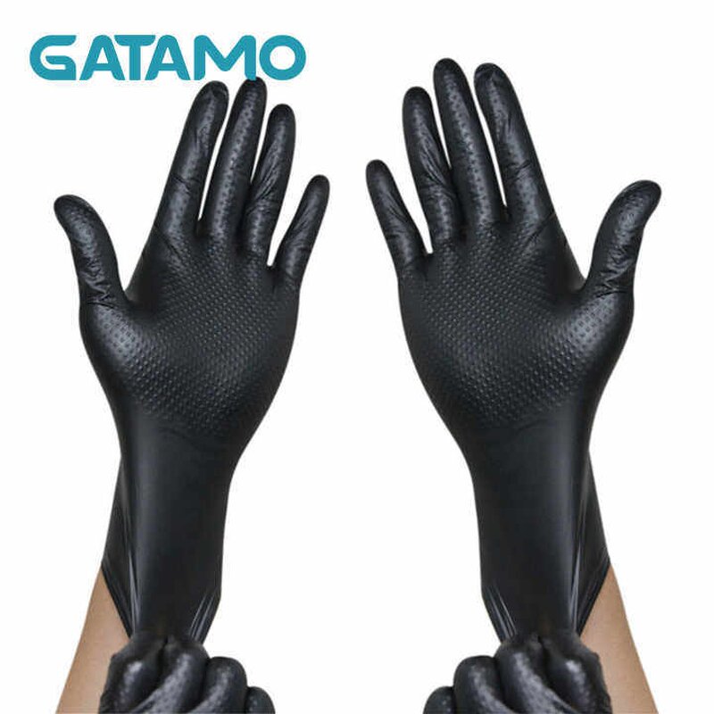 Disposable Nitrile Gloves Manufacturer - Diamond Grip Industrial Black for Garage Duty Car Repair Mechanical