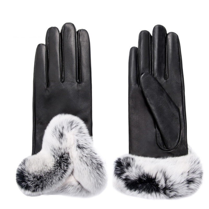 Leather Gloves Manufacturer - Women Fashion Rabbit Fur Cuff Breathable Winter