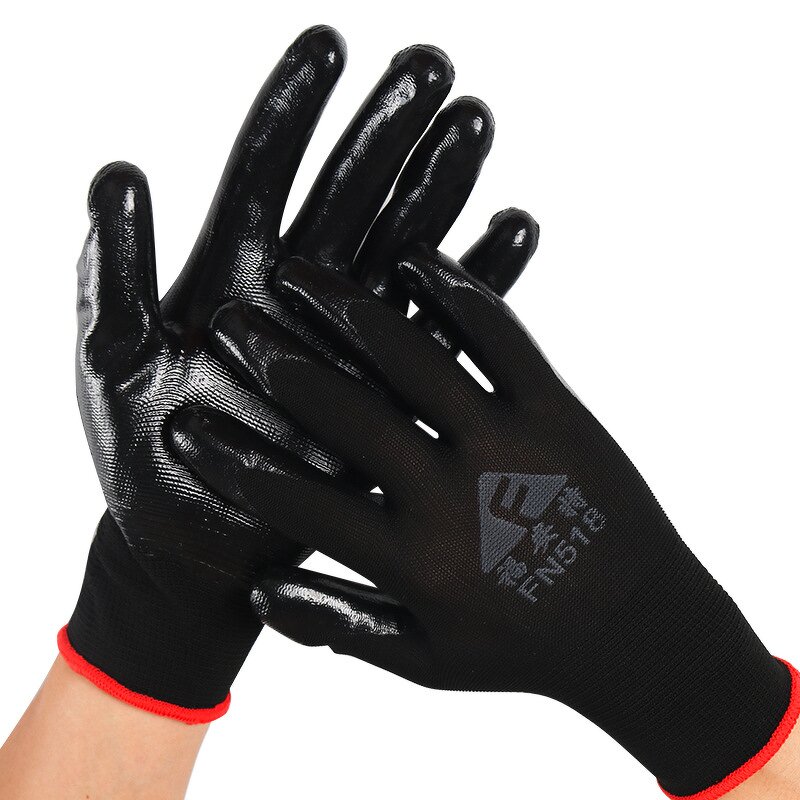 Work Gloves Manufacturer - Nitrile Dipped Coated Black Green Rescue Protective Guante Trabajo Waterproof