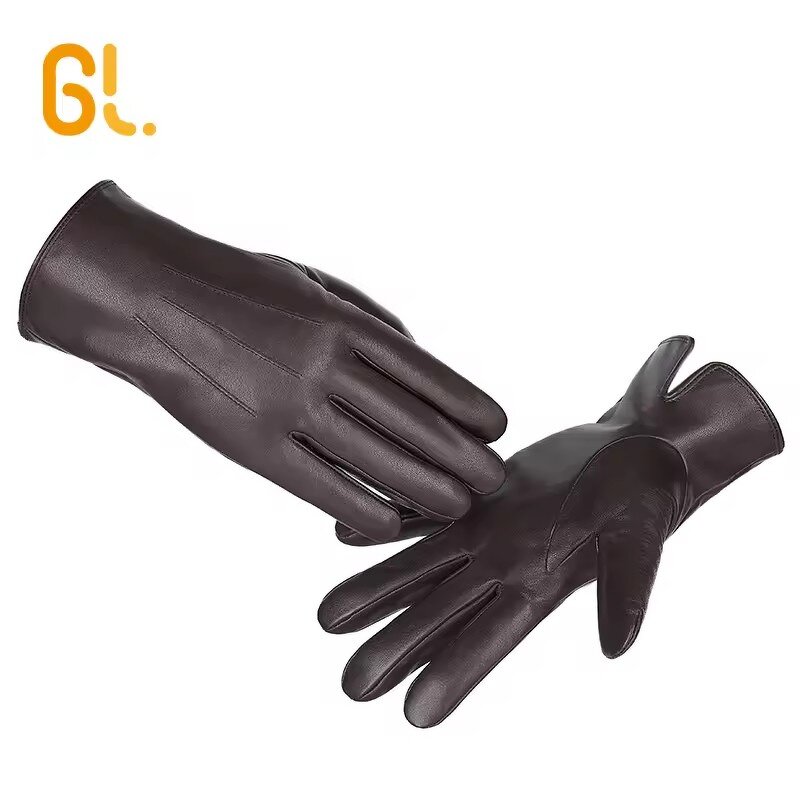 Leather Gloves Manufacturer - Wholesale Men's Winter Genuine Sheepskin Black Brown Dress for Car Driving