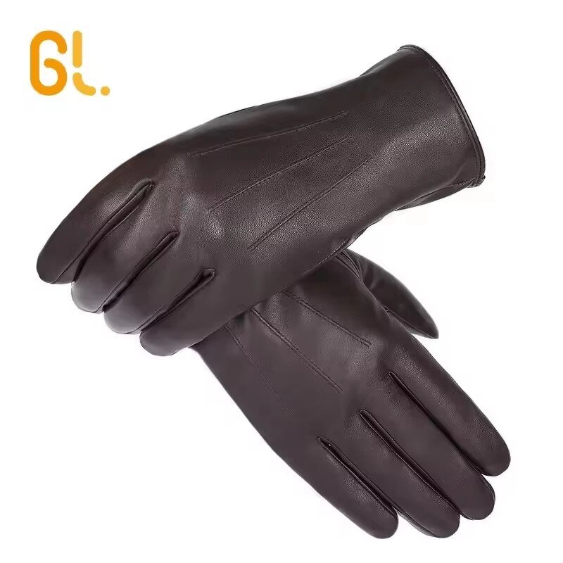 Leather Gloves Manufacturer - Bulk Wholesale Men's Genuine Sheepskin Winter Driving Dress in Black Brown