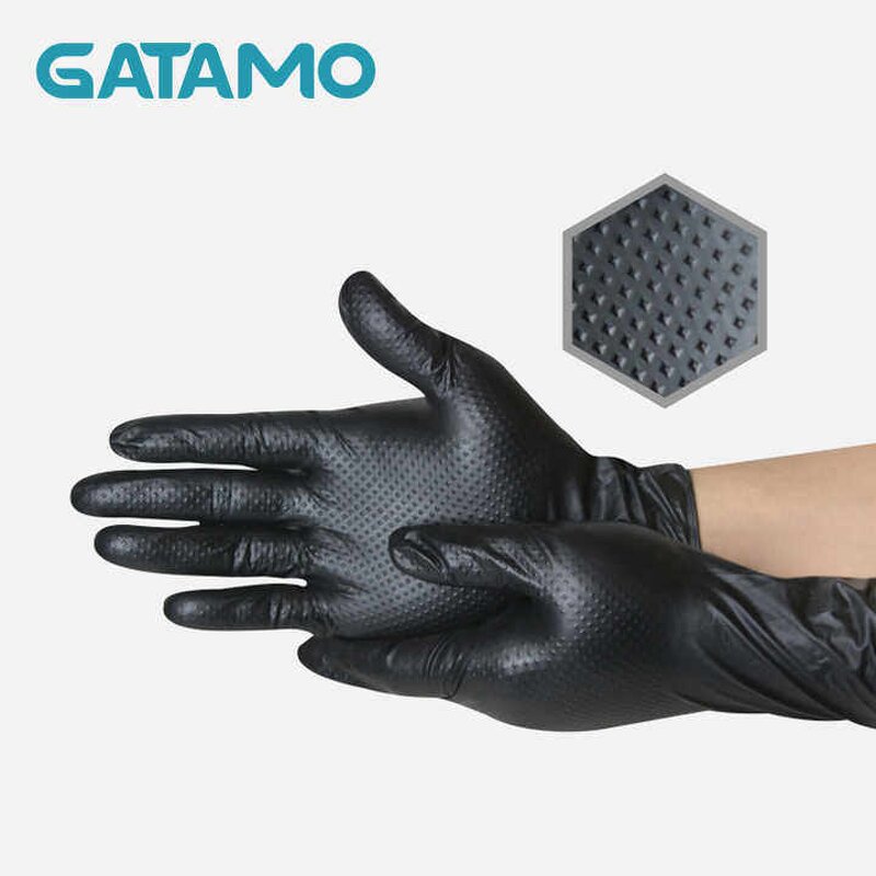 Disposable Nitrile Gloves Manufacturer - Diamond Grip Black Wholesale Thick Industrial Mixed Chemical Resistant Blended