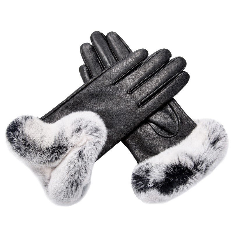 Leather Gloves Manufacturer - Women Fashion Rabbit Fur Cuff Breathable Winter