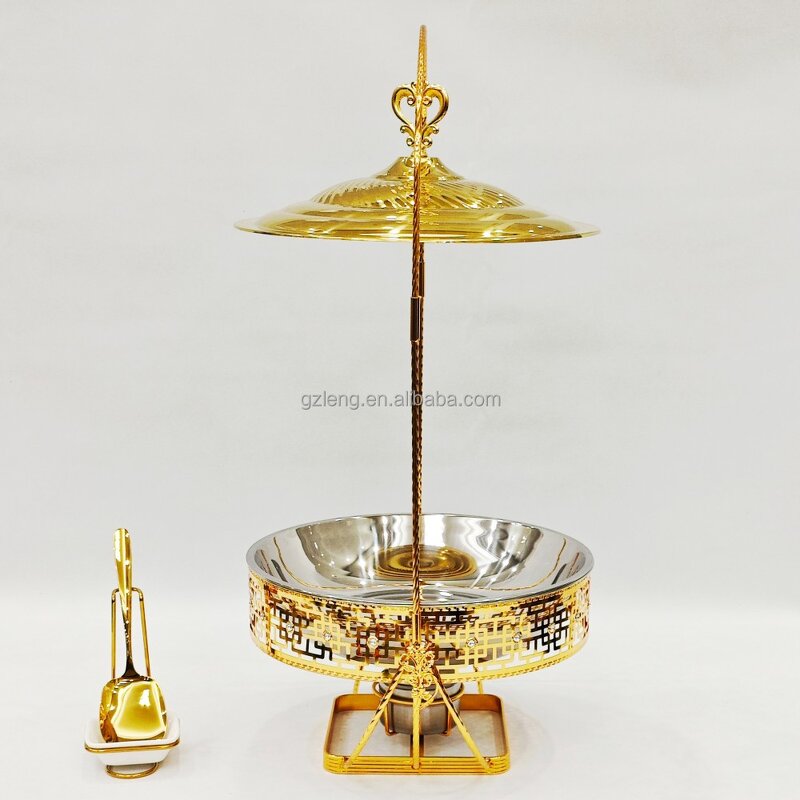 Gold Round Chaffing Dishes Manufacturer - Luxury Royal Restaurant Supplies Buffet Set Stainless Steel Food Warmer Custom with Hanging Lid