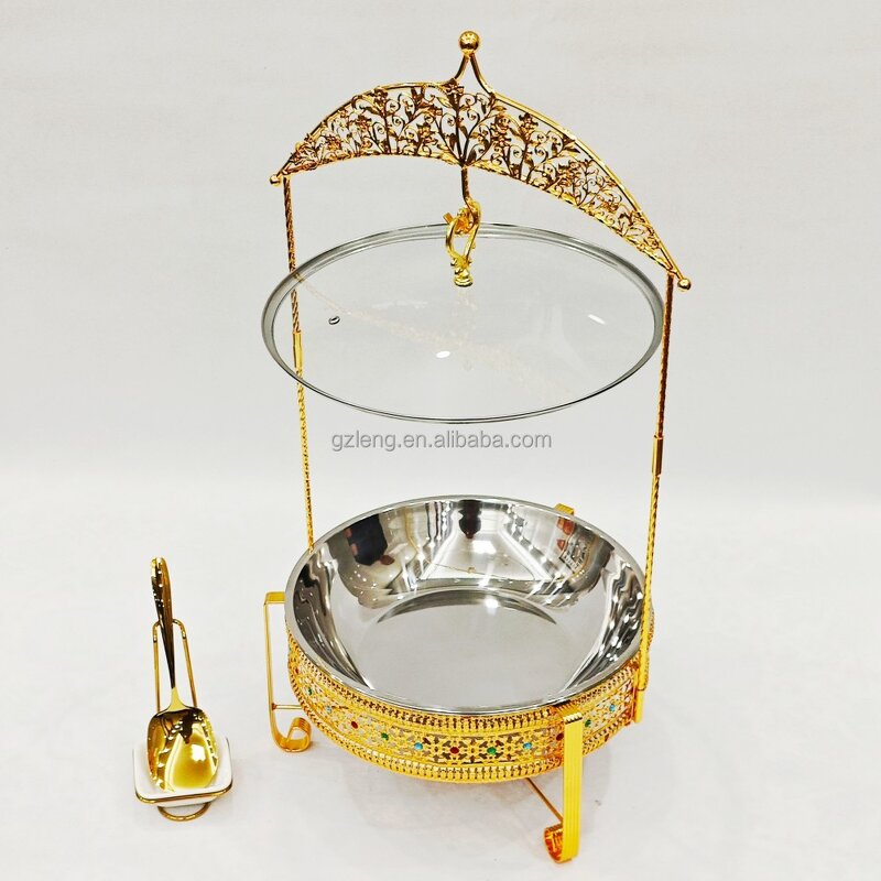 Alcohol Stove Chafing Dish Manufacturer - Hot Selling Restaurant Supplies Luxury Gold Hanging Lid Stainless Steel for Buffet