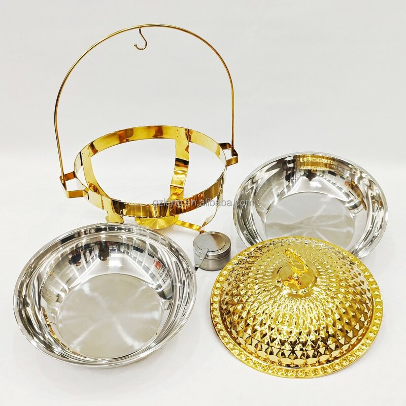 Round Hanging Chafing Dish Set Manufacturer - Hot Sale Stainless Steel and Gold Buffet Stove for Hot Pot Food Warming Set