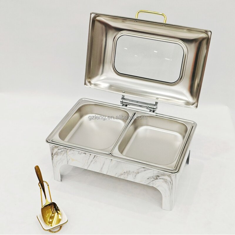 Square Stainless Steel Chafing Dish Manufacturer - Commercial Luxury 9L Ceramic for Hotel Food Warming & Wedding Ceremonies Fuel Heating