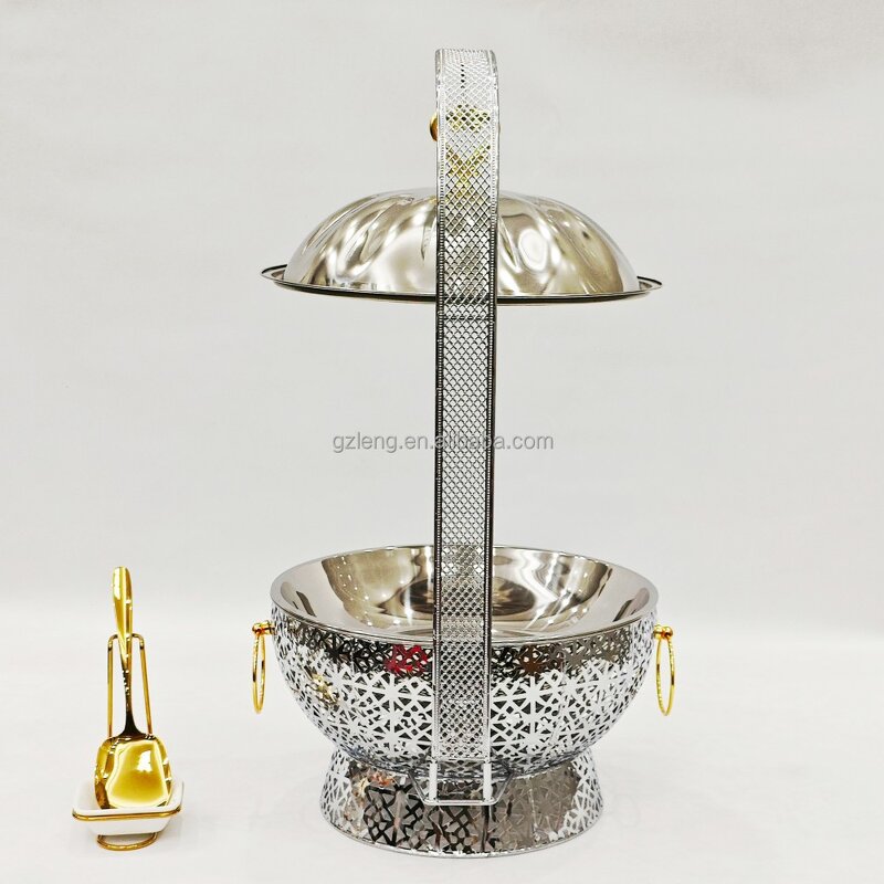 Stainless Steel Luxury Chafing Dish Manufacturer - Arabic Unique Design Hotel Banquet 8.0L for Catering Buffet with Hanging Lid