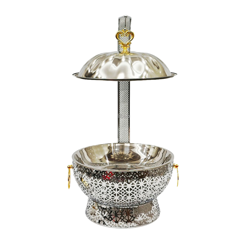 Stainless Steel Chafing Dish Manufacturer - Arabic Luxury 8.0L with Hanging Lid for Hotel Wedding Banquet Fuel Heating