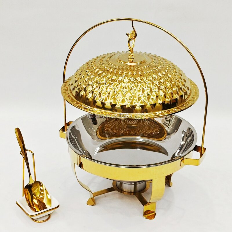 Round Hanging Chafing Dish Set Manufacturer - Hot Sale Stainless Steel and Gold Buffet Stove for Hot Pot Food Warming Set