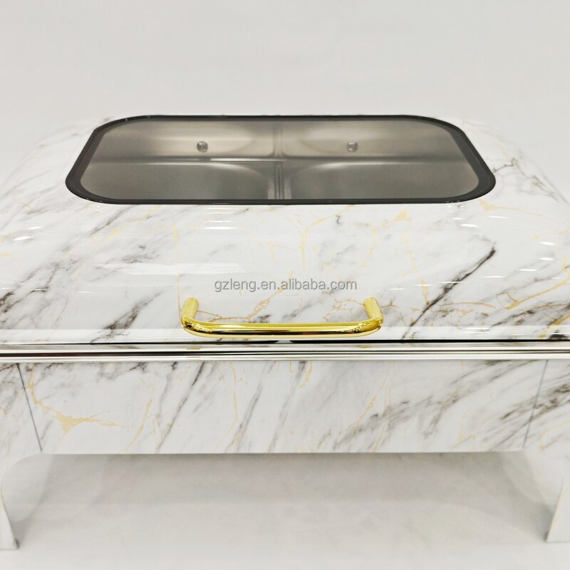 Square Stainless Steel Chafing Dish Manufacturer - Commercial Luxury 9L Ceramic for Hotel Food Warming & Wedding Ceremonies Fuel Heating