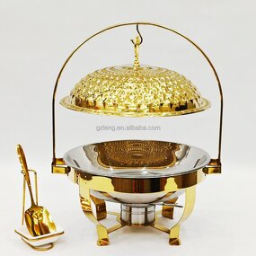 Round Hanging Chafing Dish Set Manufacturer - Hot Sale Stainless Steel and Gold Buffet Stove for Hot Pot Food Warming Set