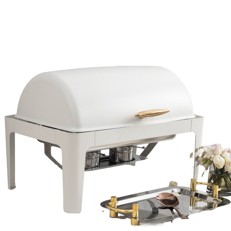 White Gold Rectangle Chafing Dishes Manufacturer - Durable 9L Luxury Buffet Set Fuel Heating New Design Wedding Catering Stainless Steel