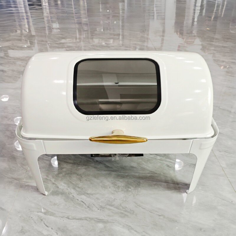 White Gold Rectangle Chafing Dishes Manufacturer - Durable 9L Luxury Buffet Set Fuel Heating New Design Wedding Catering Stainless Steel