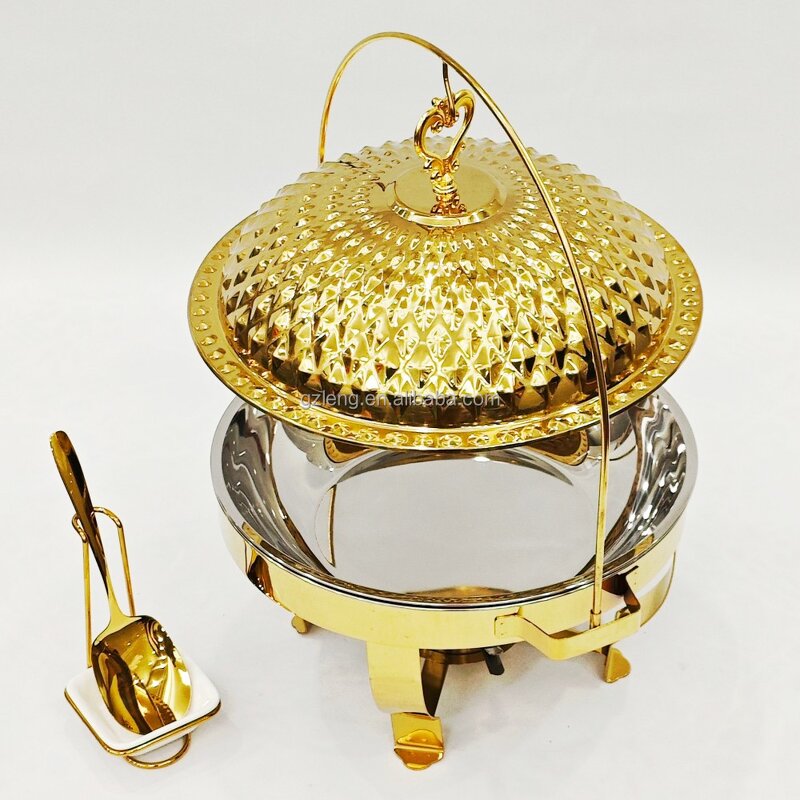 Round Hanging Chafing Dish Set Manufacturer - Hot Sale Stainless Steel and Gold Buffet Stove for Hot Pot Food Warming Set