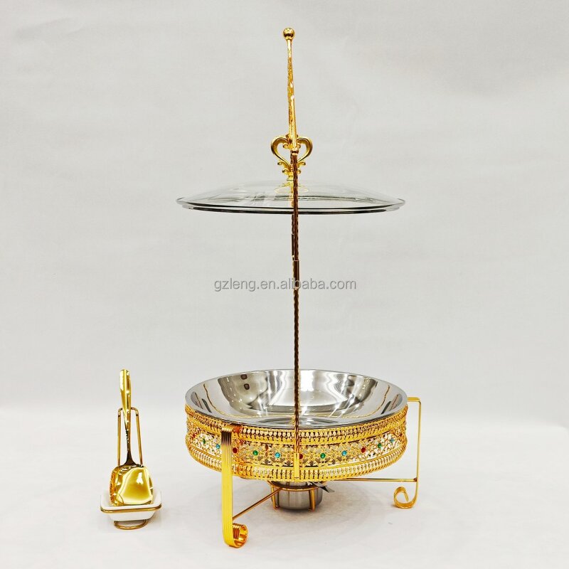 Alcohol Stove Chafing Dish Manufacturer - Hot Selling Restaurant Supplies Luxury Gold Hanging Lid Stainless Steel for Buffet