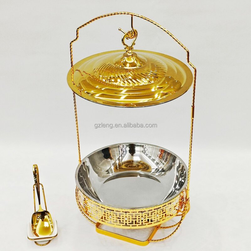 Gold Round Chaffing Dishes Manufacturer - Luxury Royal Restaurant Supplies Buffet Set Stainless Steel Food Warmer Custom with Hanging Lid