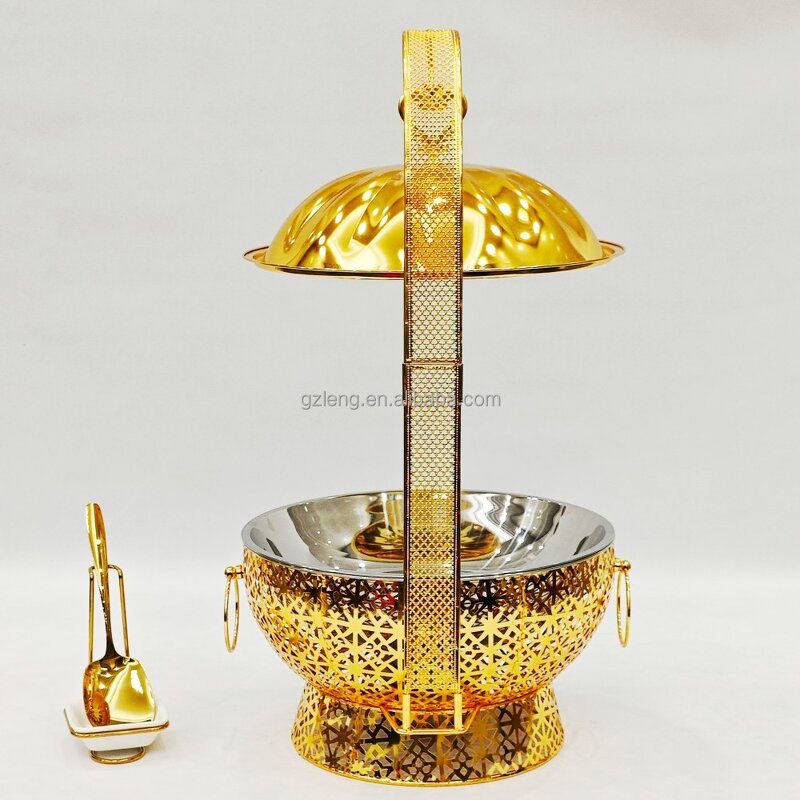 Round Stainless Steel Chafing Dish Manufacturer - Luxury Hotel & Restaurant Supplies Fuel-Heated Food Warmer Gold for Catering & Buffets