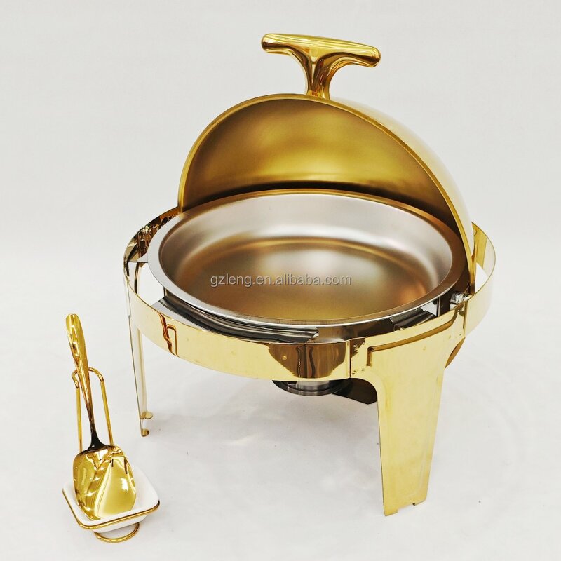 Round Gold Hotel Chafing Dish Manufacturer - Stainless Steel Unique Fuel Heating Display Food Warmer for Weddings & Banquets
