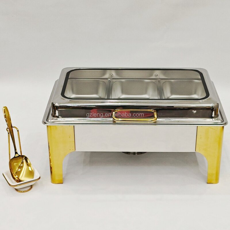 Silver Catering Chafing Dish Manufacturer - Stainless Steel Luxury 9L Wedding Buffet Server with Food Warmer Hotel Usage Fuel Heating