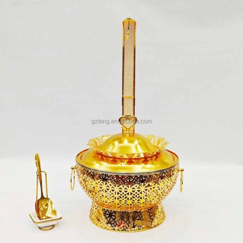 Gold Stainless Steel Chafing Dish Manufacturer - Indian 8L Capacity Accept Customize LOGO Food Warmer
