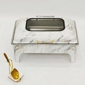 Square Stainless Steel Chafing Dish Manufacturer - Commercial Luxury 9L Ceramic for Hotel Food Warming & Wedding Ceremonies Fuel Heating