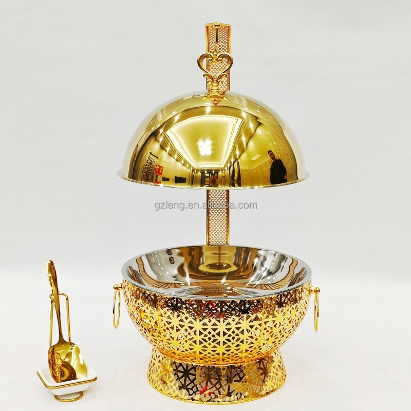 Gold Chafing Dish Manufacturer - Banquet Luxury with Hanging Lid Stainless Steel Food Warmers Buffet Set for Catering Alcohol Heating