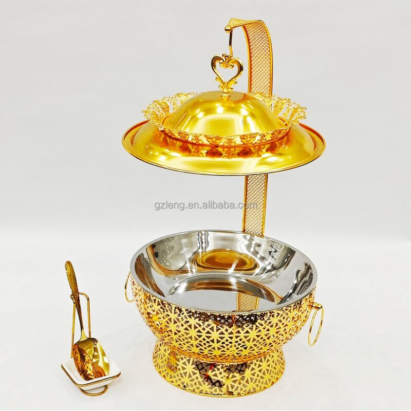 Gold Stainless Steel Chafing Dish Manufacturer - Indian 8L Capacity Accept Customize LOGO Food Warmer